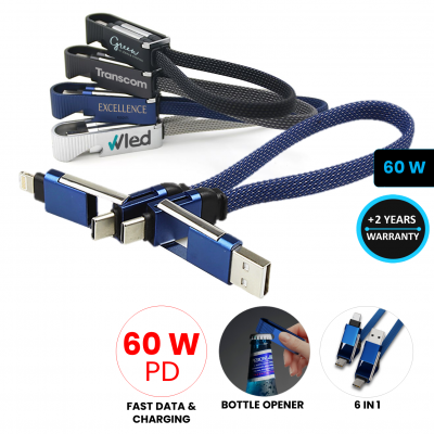 PD 60 W FAST-CHARGING AND DATA USB 3.0 CABLE 
WITH OPENER AND 6-IN-1 CONNECTORS