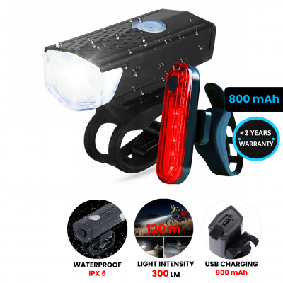 SET OF TWO BIKE LIGHTS WITH USB CHARGING