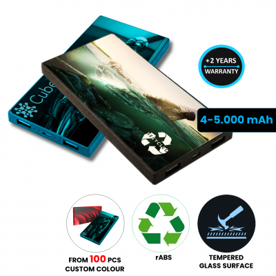 DUAL POWER BANK MADE OF RABS (RECYCLED ABS PLASTIC) WITH TEMPERED GLASS