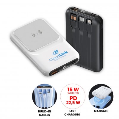 15 W MAGNETIC WIRELESS + QC 22.5 W POWER BANK WITH CABLES, 10000 MAH