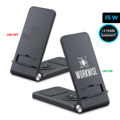 MULTIFUNCTIONAL FOLDABLE STAND, 15 W WIRELESS FAST CHARGING, LED LOGO