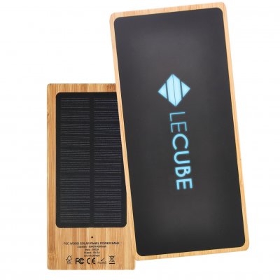 SOLAR BAMBOO POWER BANK WITH LED LOGO, FSC CERTIFIED, 10000 MAH