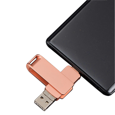 3 in 1 rotating USB flash drive, USB A + USB Micro + Type-C, 3.0 256GB, rose gold colour (UDM12330)