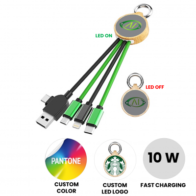 6-IN-1 BAMBOO USB CHARGING CABLE, WITH LED LOGO