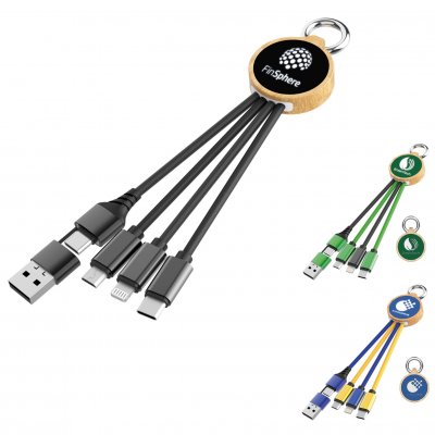 6-IN-1 BAMBOO USB CHARGING CABLE, WITH LED LOGO