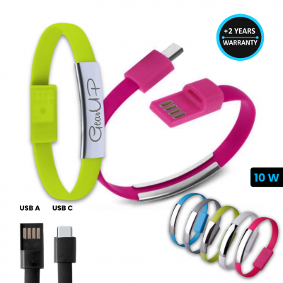 USB CABLE IN SILICONE BRACELET WITH USB-A AND USB-C CONNECTORS