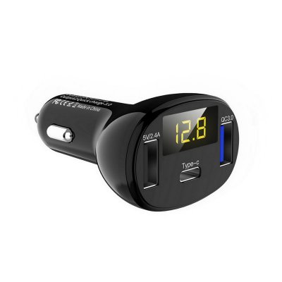 QC 3.0 FAST-CHARGING CAR CHARGER WITH LED DISPLAY, 2 × USB + USB-C (Type-C) OUTPUT
WITH LED DISPLAY AND USB-C (Type-C) OUTPUT