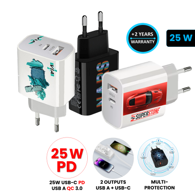 PD 25 W USB ADAPTER FOR EU SOCKET WITH USB-A AND USB-C OUTPUT