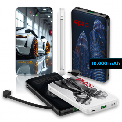 PD 22,5W POWER BANK WITH USB-C (Type-C) AND LIGHTNING INTEGRATED CABLES, 8000 / 10000 MAH