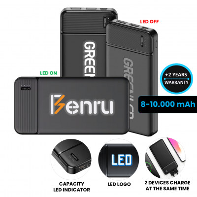 POWER BANK WITH LED LOGO, 8000 / 10000 MAH