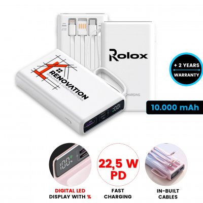 10000 mAh - QC 22.5 W power bank with integrated cables