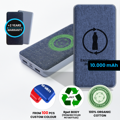 DUAL POWER BANK MADE OF RPET AND HEMP / COTTON, 10000 MAH