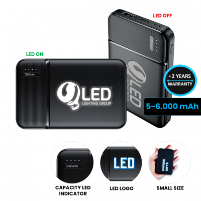 Power bank Split with LED logo, 5000 / 6000 mAh