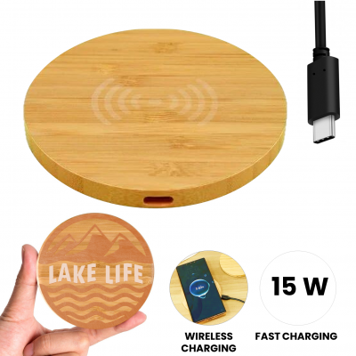 BAMBOO WIRELESS 15 W FAST CHARGER, WITH USB-C