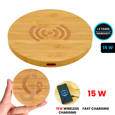 BAMBOO WIRELESS 15 W FAST CHARGER, WITH USB-C