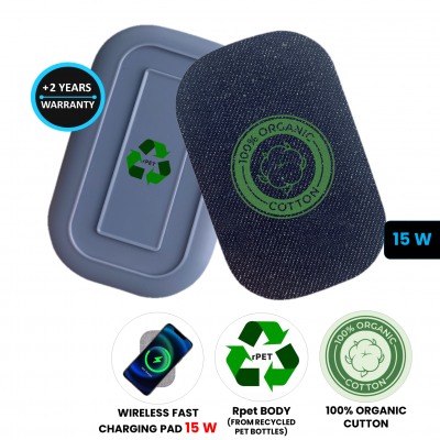 15W WIRELESS CHARGING PAD MADE OF RPET (RECYCLED PET PLASTIC) AND COTTON