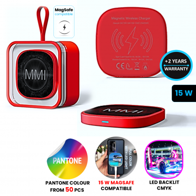 15W FAST-CHARGING MAGNETIC WIRELESS CHARGER WITH LED LOGO, COMPATIBLE WITH MAGSAFE TECHNOLOGY