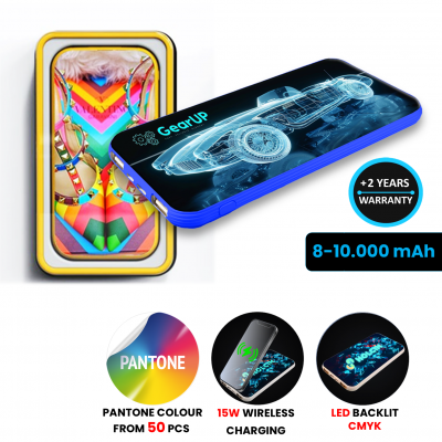 DUAL POWER BANK WITH WIRELESS CHARGING, CUSTOM COLOURS, CMYK + LED LOGO, 8000/ 10000 MAH