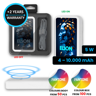 WIRELESS POWER BANK, 4000-10000 MAH, IN CUSTOM COLORS, LED LOGO + CMYK PRINT