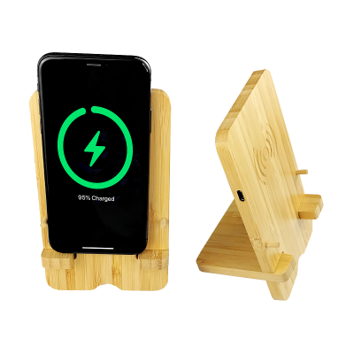 BAMBOO FOLDABLE PHONE STAND WITH WIRELESS FAST CHARGING 15 W, FSC CERTIFIED