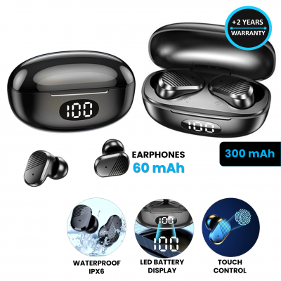 TOUCH WIRELESS TWS EARPHONES IN A CHARGING
BOX WITH LED DISPLAY, BT 5.2