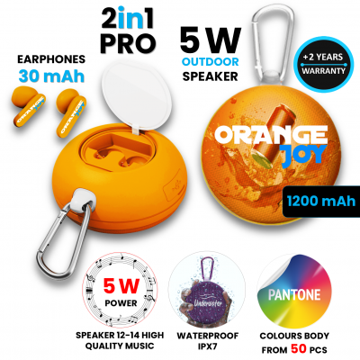 2-IN-1 WIRELESS SPEAKER WITH TWS EARPHONES, CUSTOM COLOURS