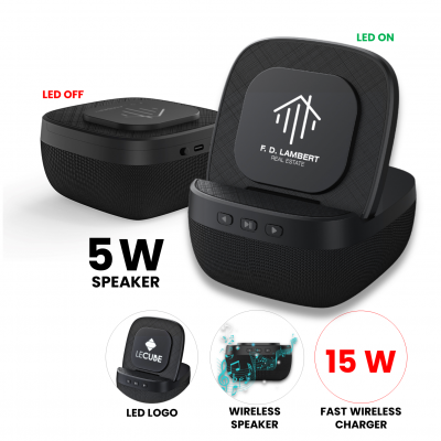 5 W WIRELESS SPEAKER WITH 15 W WIRELESS CHARGER, WITH LED LOGO