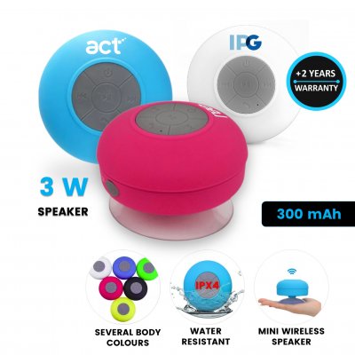 3 W water-resistant wireless speaker with suction cup