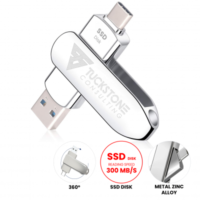 ROTATING PORTABLE SSD DRIVE WITH USB-C AND USB-A CONNECTORS