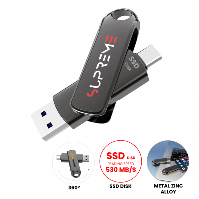 HIGH-SPEED PORTABLE SSD DRIVE WITH USB-C AND USB-A CONNECTORS