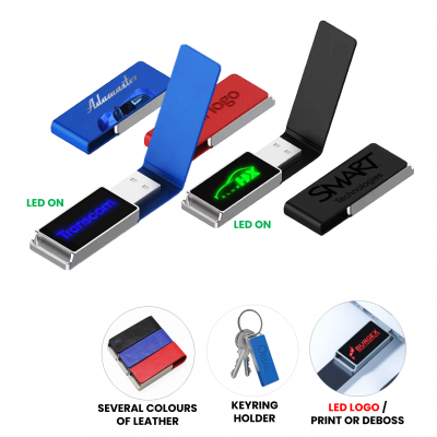 LEATHER USB 2.0 / 3.0 FLASH DRIVE WITH LED LOGO