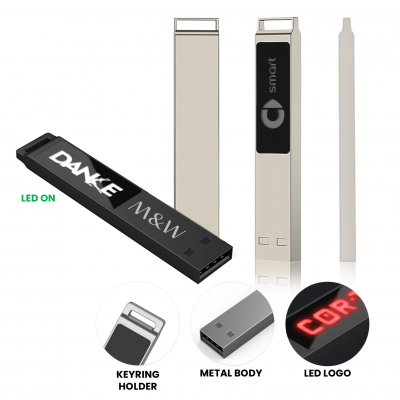 SLIM METAL USB FLASH DRIVE WITH LED LOGO