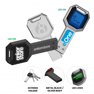 METAL USB FLASH DRIVE KEY WITH LED LOGO