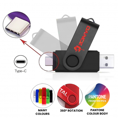 FLASH DRIVE WITH USB-C (TYPE-C) + USB-A CONNECTORS