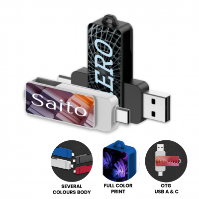 ROTATING USB FLASH DRIVE WITH USB-C AND USB-A