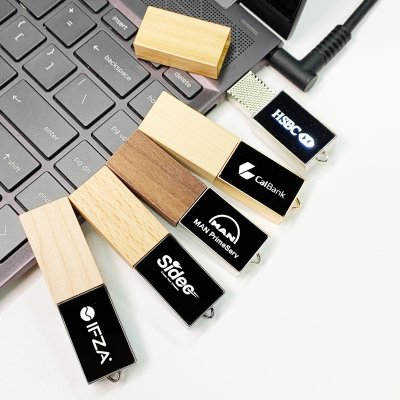 USB 2.0/3.0 flash drive with wooden or bamboo cover, with LED logo