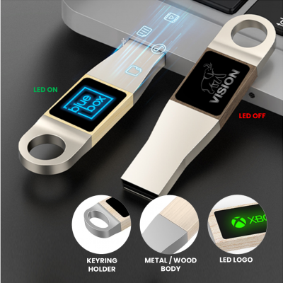 MINI USB 2.0/3.0 FLASH DRIVE WITH LED LOGO, METAL AND WOOD