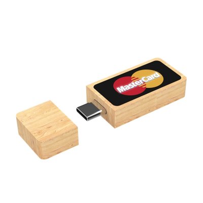 WOOD USB FLASH DRIVE WITH LED LOGO, USB-C